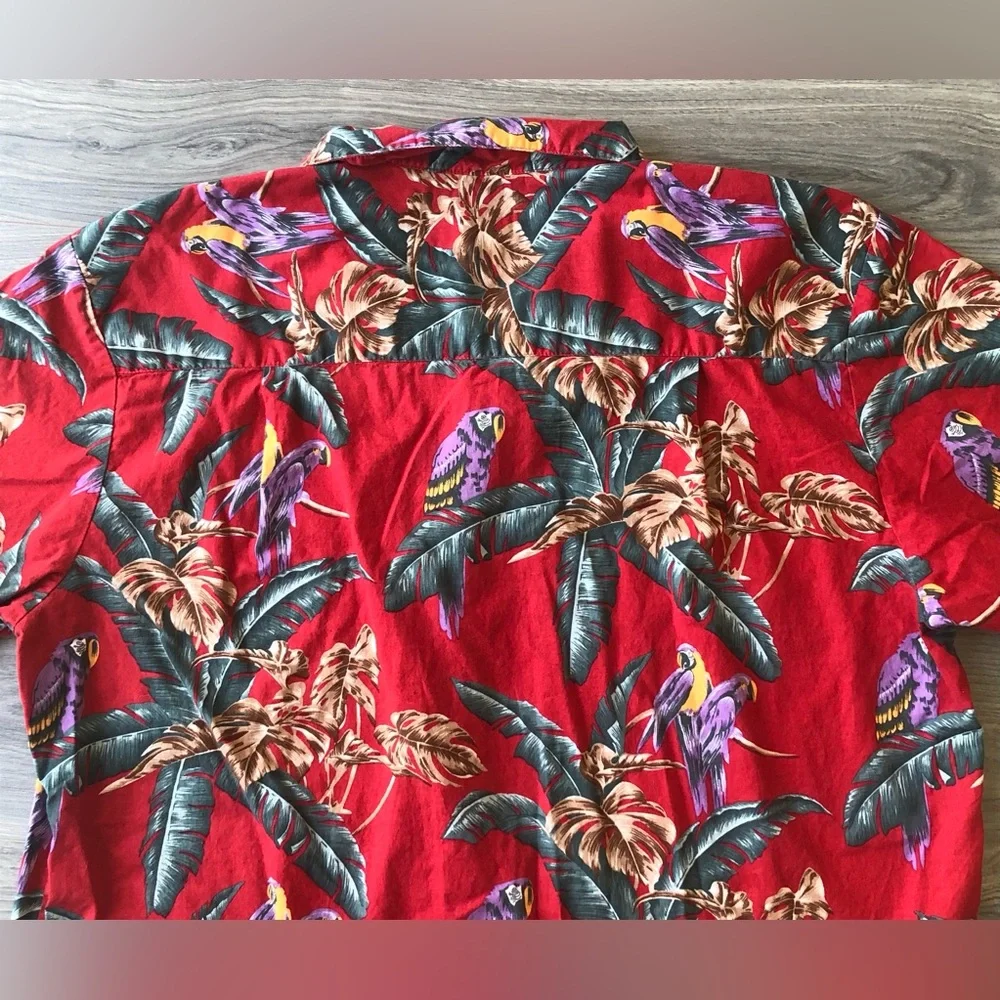 Red and Purple Casual Button Down Shirt with Tropical Print - Picture 3 of 9